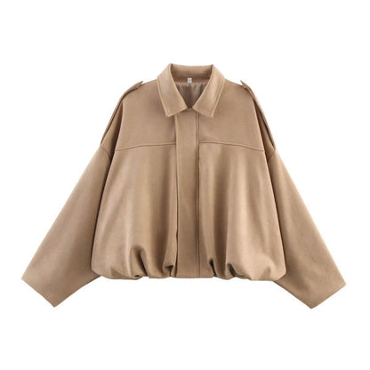 Women's Lapel Color Casual Suede Pilot Texture Jackets