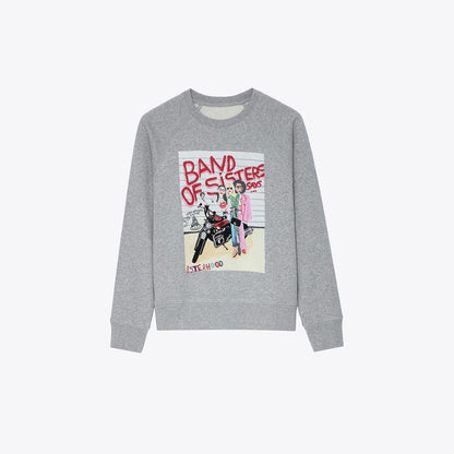 Women's French Minority Sisters Riding Motorcycle Printing Sweaters