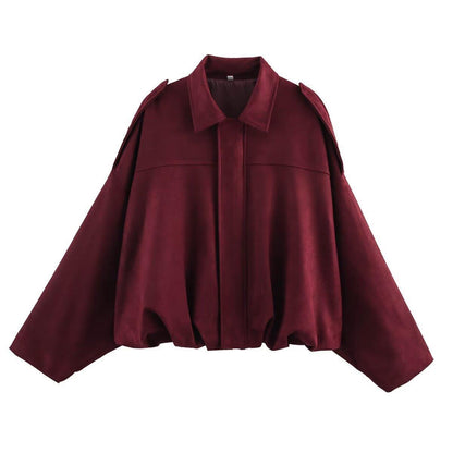 Women's Lapel Color Casual Suede Pilot Texture Jackets