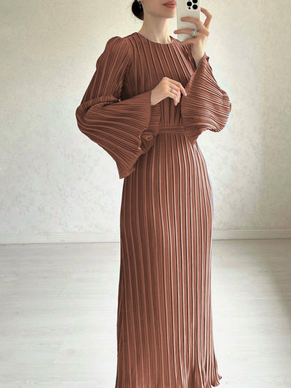 Women's Autumn Dress Elegant Pleated Bell Sleeve Dresses