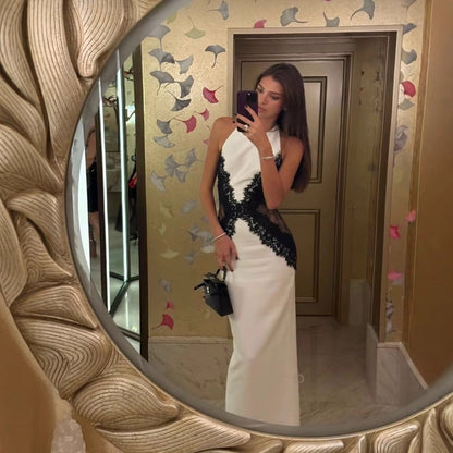 Women's Sexy Halter Patchwork Long Dress Backless Dresses