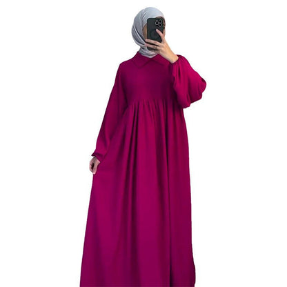 Women's Autumn Solid Color Casual Style Lantern Sleeve High Dresses