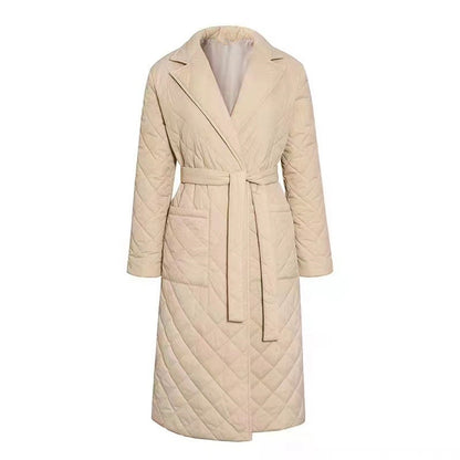 Women's Fashion Polo Collar Clothes Mid-length Belt Coats