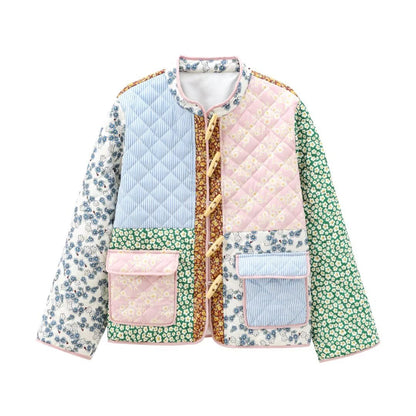 Women's Collar Printed Quilted Loose Casual Patchwork Coats