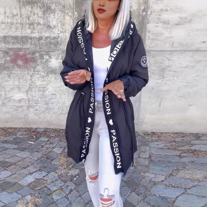 Women's Casual Drawstring Zipper Pocket Letters Coats