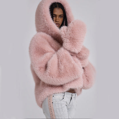 Winter Retro Millennium Hot Loose Pink Imitation Coats