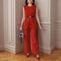 Women's Solid Color Sleeveless Belt Two-piece Casual Suits