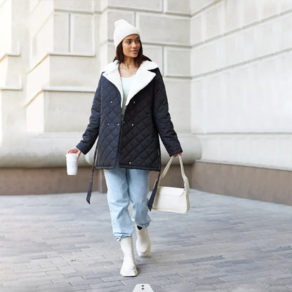 Women's Mid-length Cotton Long Sleeve High Collar Warm Loose Casual Coats