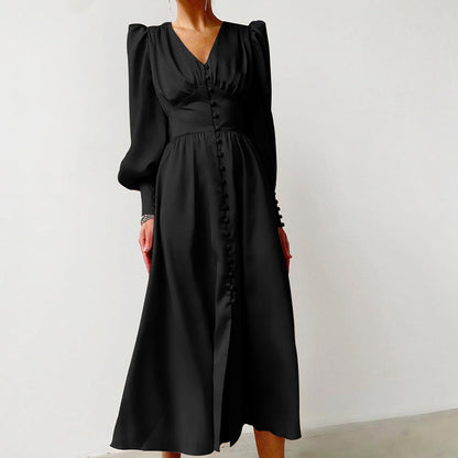 Women's Sleeve Elegant Slim Satin Court Waist Dresses