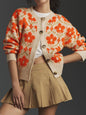 Women's Flower Jacquard Elegant Button Long Sleeve Cardigans