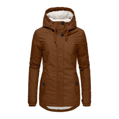 Women's Winter Quilted Cotton Parka Lamb Wool Woman Dress Coats