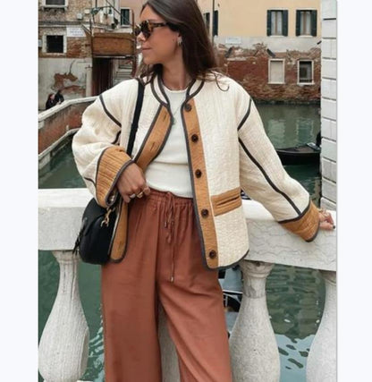Women's Fashion Color Contrast Cotton Padded Coats