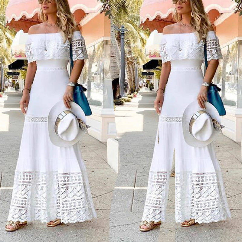 Women's Casual Fashion Stitching Lace Dress Dresses