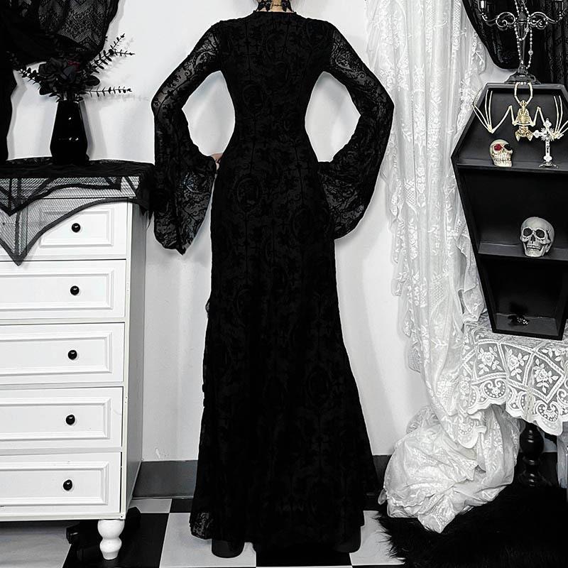 Elegant Sexy Cross Flocking Long-sleeved Dress Dresses