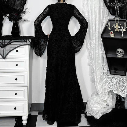 Elegant Sexy Cross Flocking Long-sleeved Dress Dresses