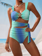 Bikini Gradient Thick Shoulder Strap Waist Hollow Out Cutout out Tied One Piece Bikini Swimsuit Women