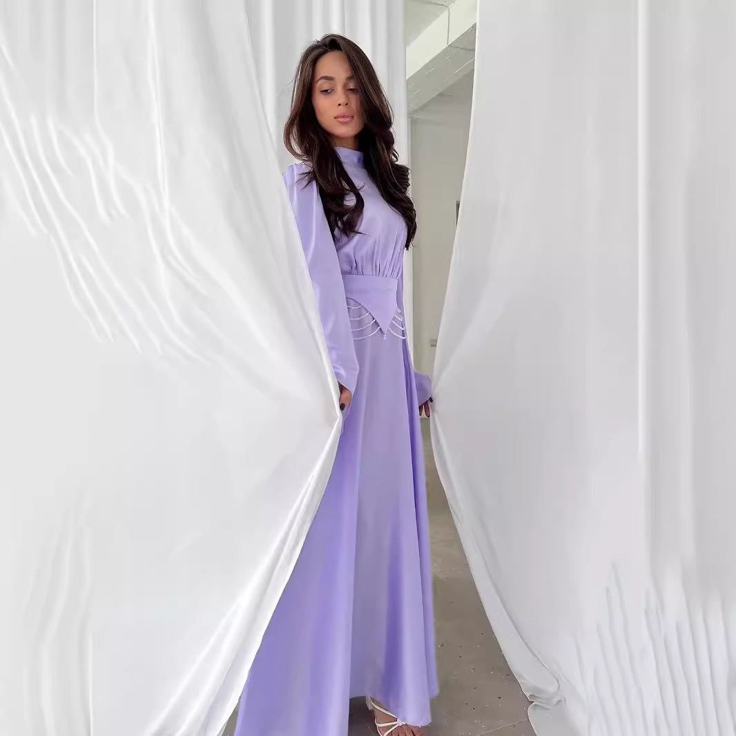 Fashionable Elegant Breathable Western Style Solid Color Dresses