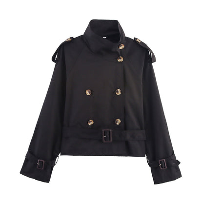 Women's Long-sleeved Waist Slant Double-breasted Clothes Coats