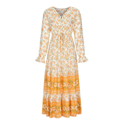 Women's Holiday Beach Dress Bohemian Printed Swing Dresses