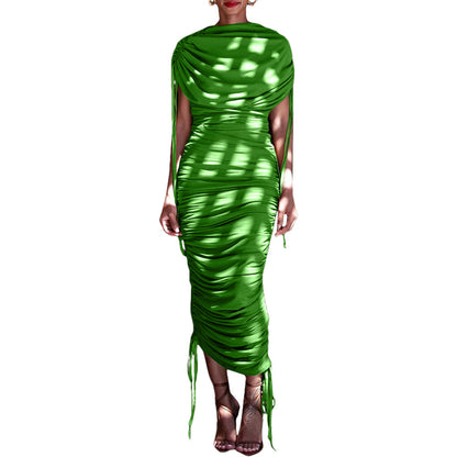 Women's Pleated Drawstring Zipper Irregular Dress Dresses