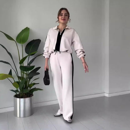 Women's Autumn Fashion Color Contrast Idle Style Casual Suits