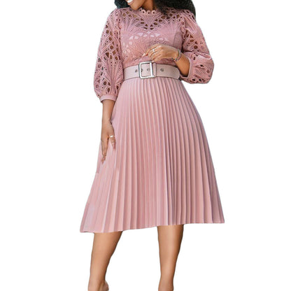 Women's Lace Crochet Sexy Cutout Pleated Stitching Dresses