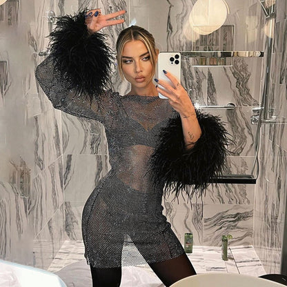 Women's Thin Glittering Mesh Autumn Fashion Trend Dresses