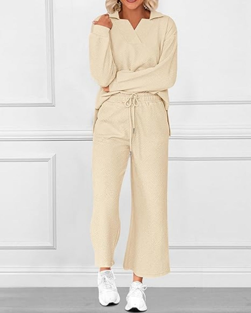 Color Texture Fashion Casual Set Autumn Suits