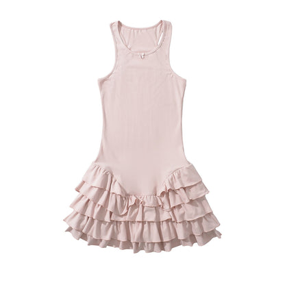 Women's American Round Neck Sleeveless Ruffled Dress Dresses