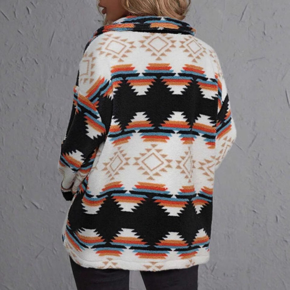 Women's Elegant Plush Casual Printed Long-sleeved Coats