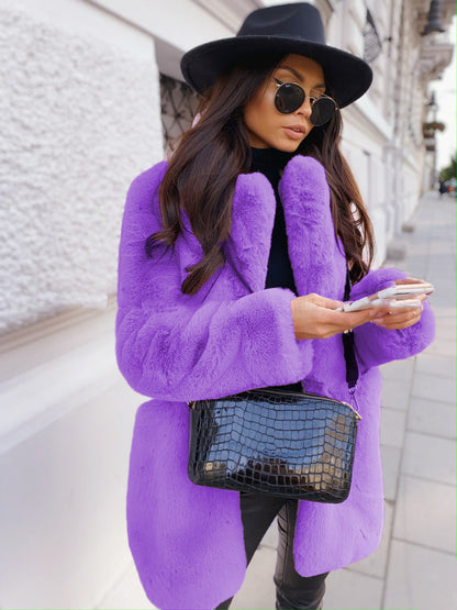 Women's Long Sleeve Lapel Faux Fur Pure Coats
