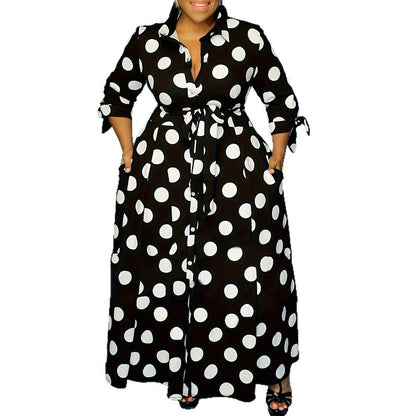 Shirt Long Sleeve Dotted Prints Dress Plus Size