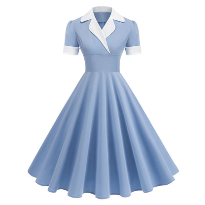 Lady Like Woman Contrast Color Collar High Waist Suits