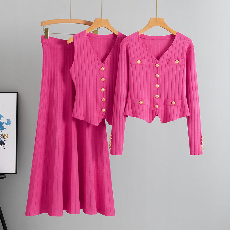 Women's Korean Style Three-piece Set Knitted Suits
