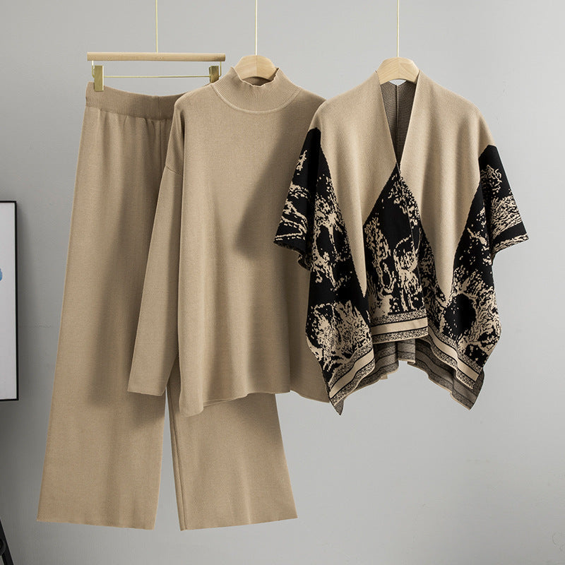 Women's Casual Fashion Loose Mock Neck Shawl Suits