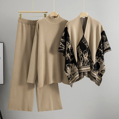 Women's Casual Fashion Loose Mock Neck Shawl Suits