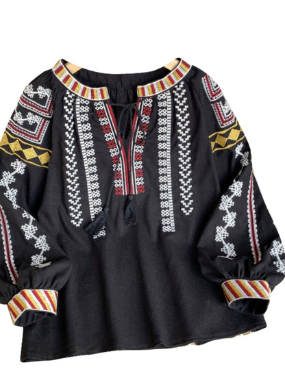 Women's Retro Embroidered Shirt Bohemian Vacation Style Tops