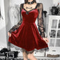 Women's Lace Stitching Long Sleeve Ruffled Waist Dresses