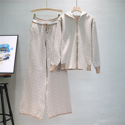 Women's Glamorous Slouchy Hooded Two-piece Knitted Suits