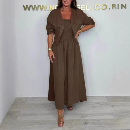 Women's Casual Long Dress Suspender Set Cardigans