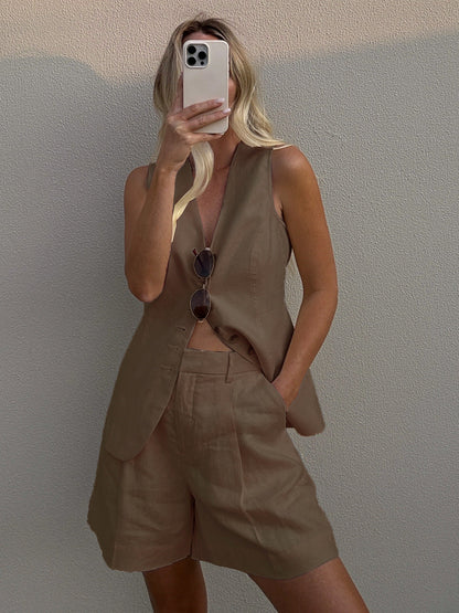 Women's Cotton Linen Summer Commuter Casual Shorts