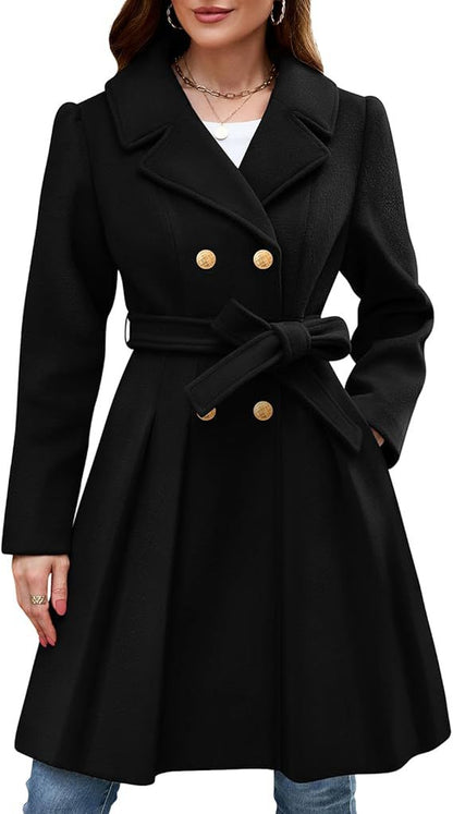 Women's Slim Double-breasted Notched Lapel Woolen With Coats