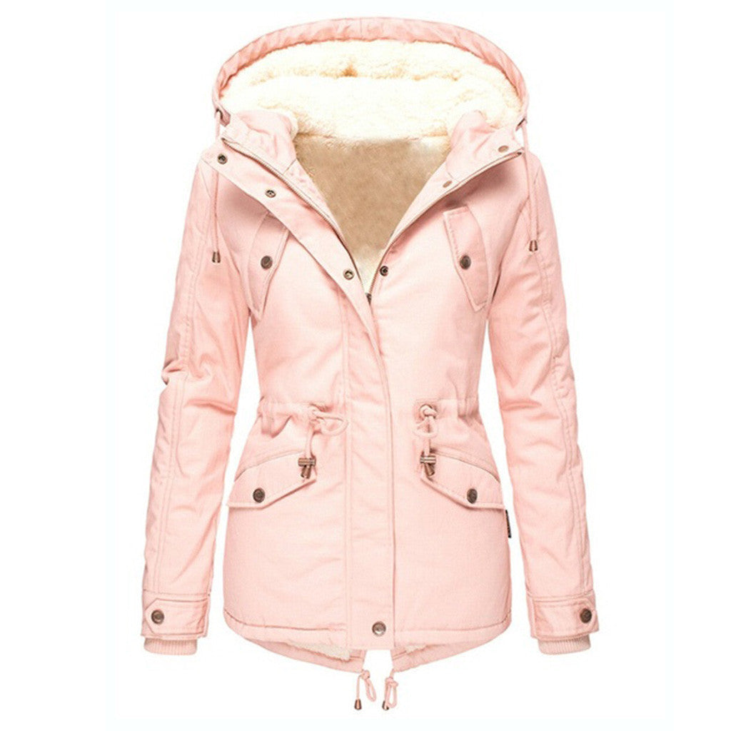 Women's Cinched Slimming Veet Padded Thickened Warm Cotton Mid-length Coats