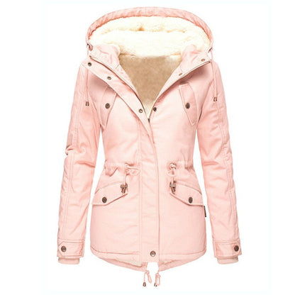Women's Cinched Slimming Veet Padded Thickened Warm Cotton Mid-length Coats