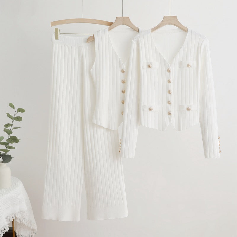 Women's Fashion Korean Long-sleeved Single Breasted Knitted Suits