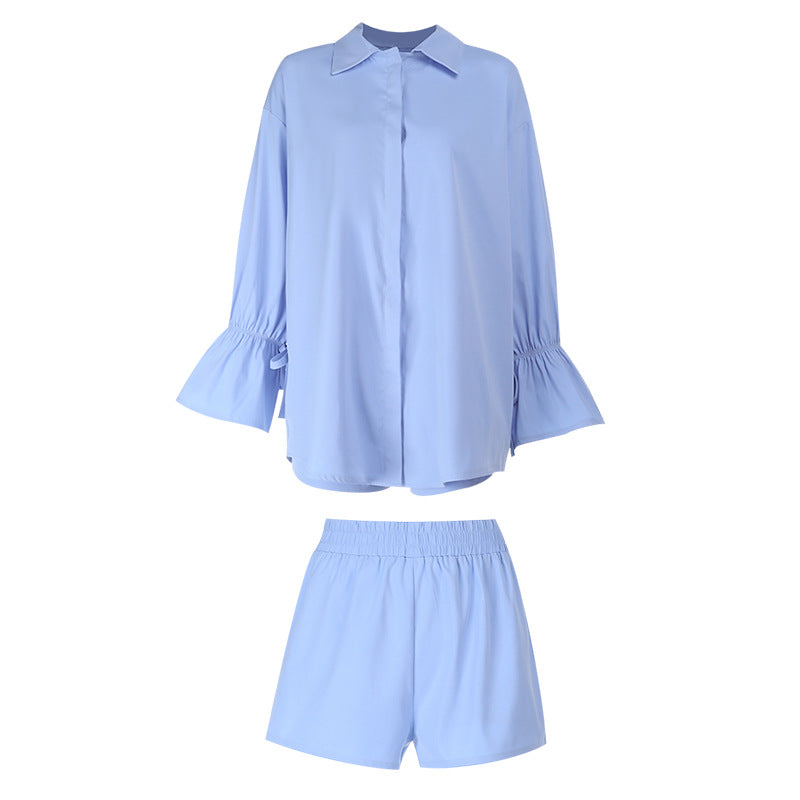 Blue Long Sleeved Shirt Two-piece Set Suits