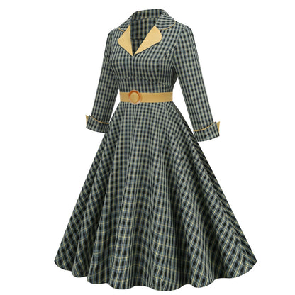 Court Retro Style British Lattice Slim Dresses