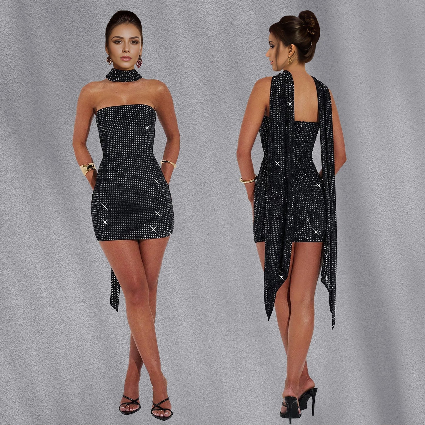 Women's Fashion Wear Sexy Ribbon Rhinestone Dress Dresses
