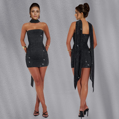 Women's Fashion Wear Sexy Ribbon Rhinestone Dress Dresses
