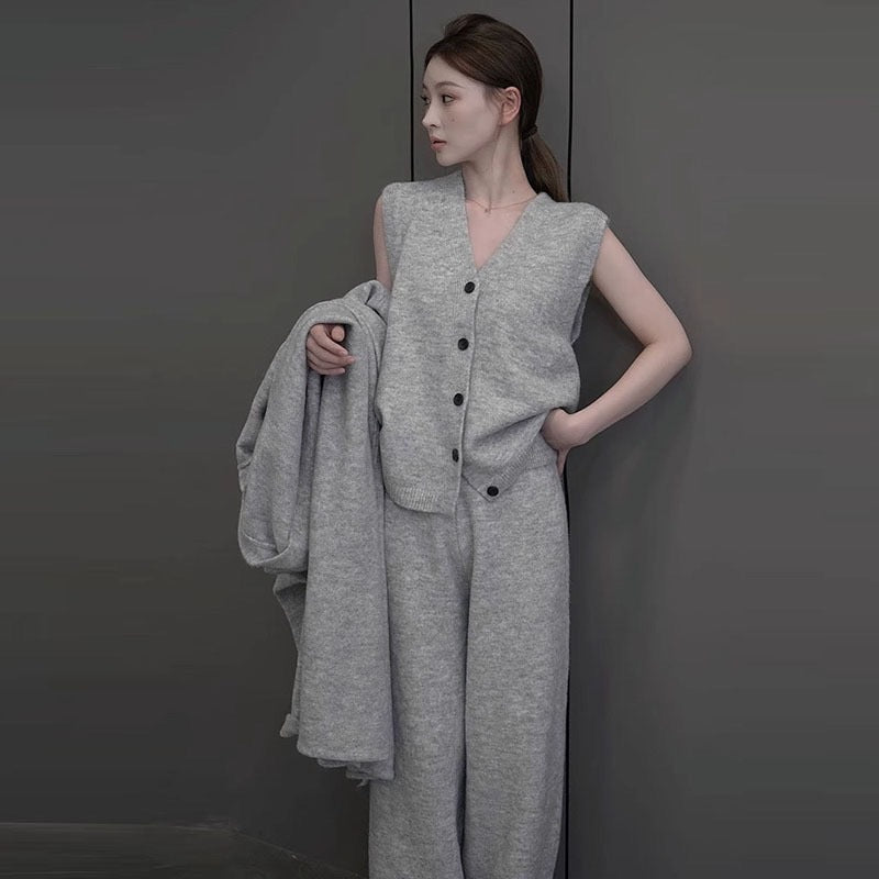Women's Mid-length Lazy High-grade Knitting Three-piece Thick Suits